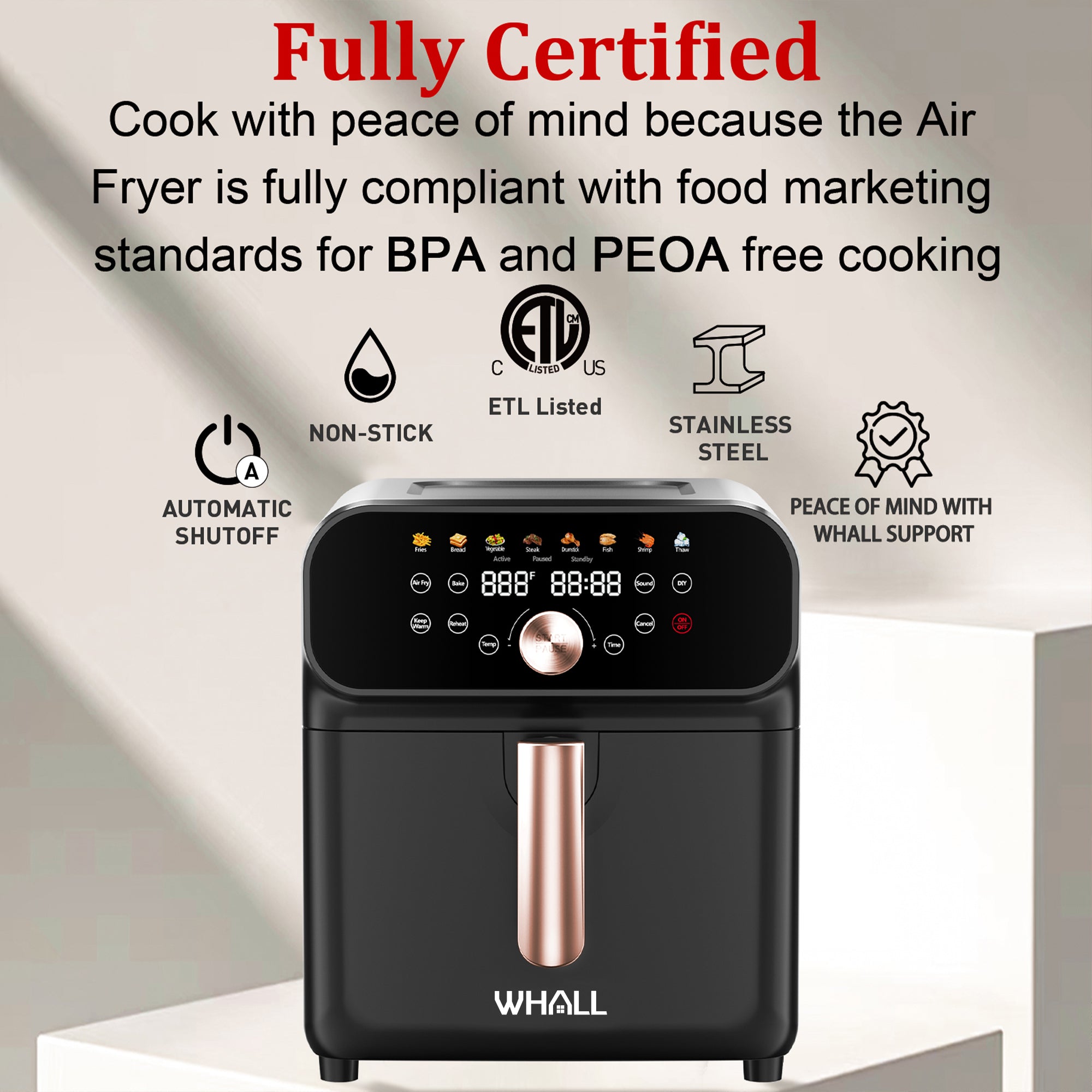 WHALL® Air Fryer - 6.2QT Air Fryer Oven, 12-in-1 Stainless Steel Air Fryer with LED Smart Touchscreen, Reduce 85% Fat, 1600W, New