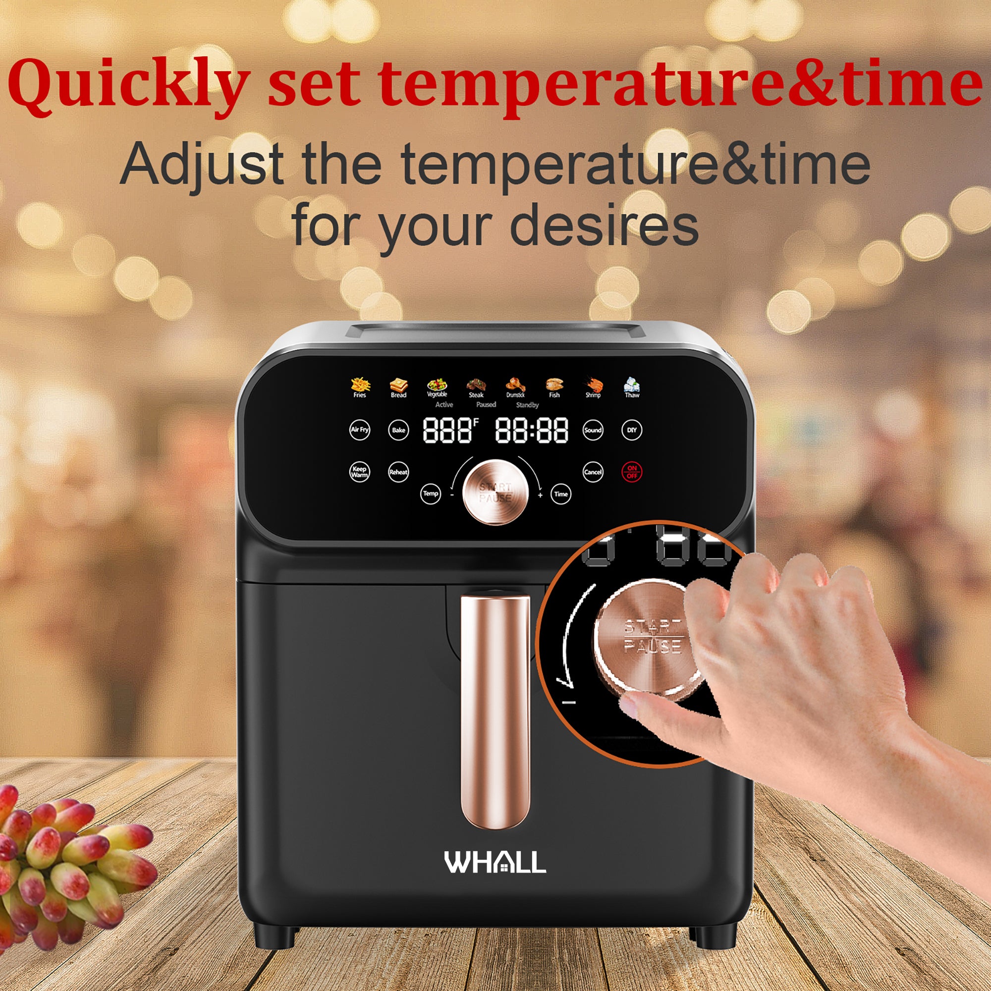 WHALL® Air Fryer - 6.2QT Air Fryer Oven, 12-in-1 Stainless Steel Air Fryer with LED Smart Touchscreen, Reduce 85% Fat, 1600W, New