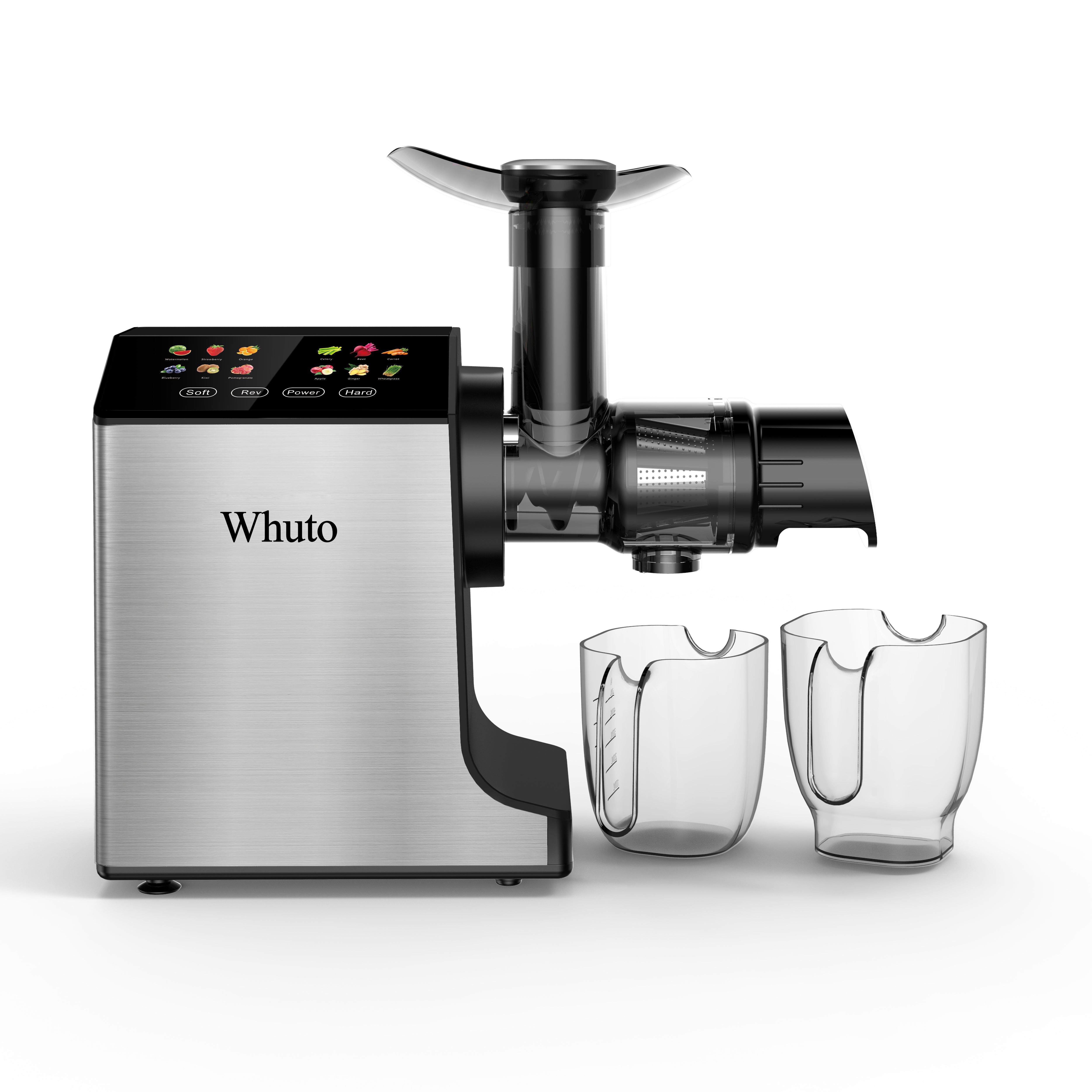 Whuto Masticating Juicer Machines, Touch Screen Juice Maker, Juice Extractor Machine for Vegetable & Fruit, Electric Juicer with 2 Speed Modes & Quiet Motor, Easy to Clean with Brush, Black