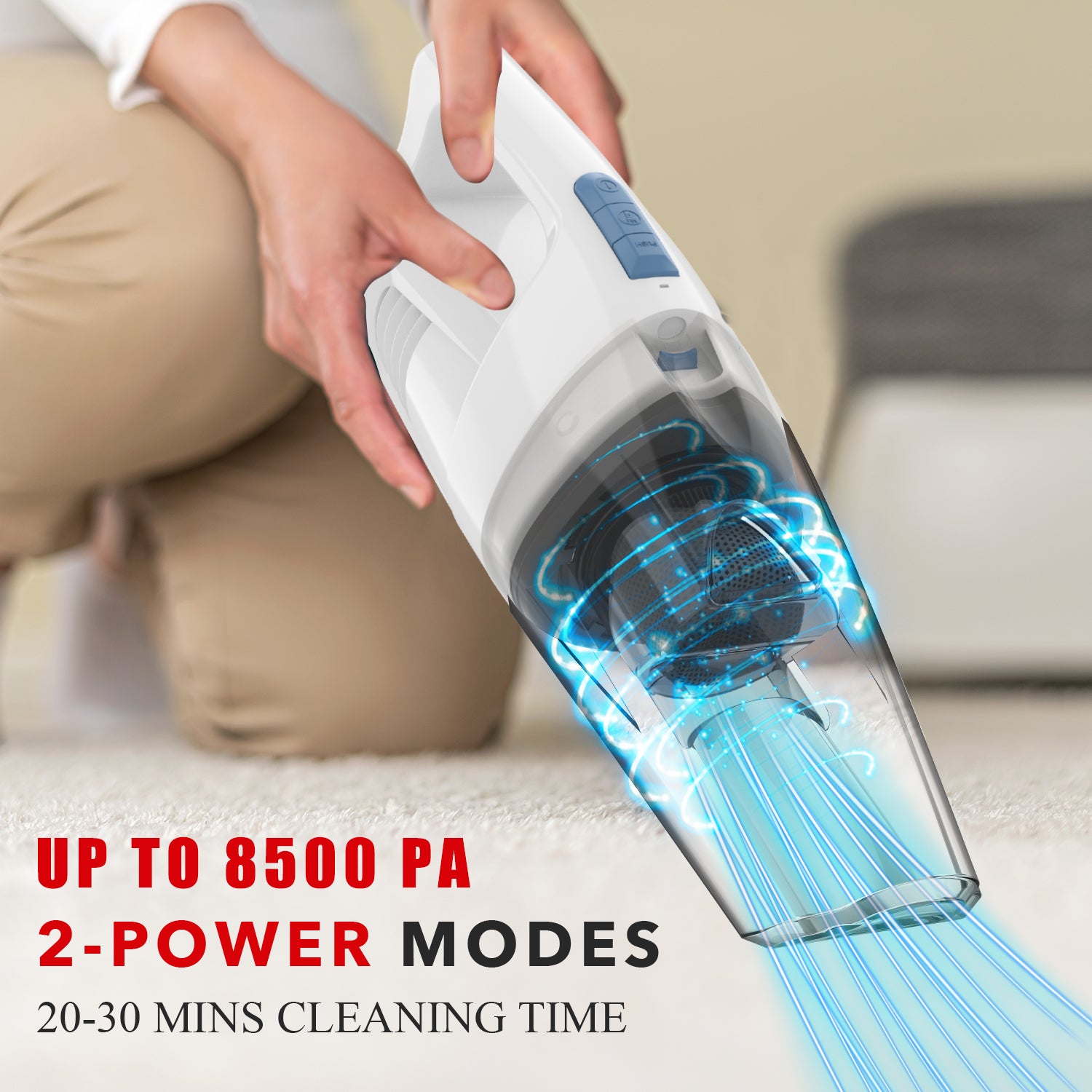 Whuto Cordless Handheld Vacuum, Wet/Dry Cleaner with 8500PA Suction, LED Light, Lightweight/Portable(White)