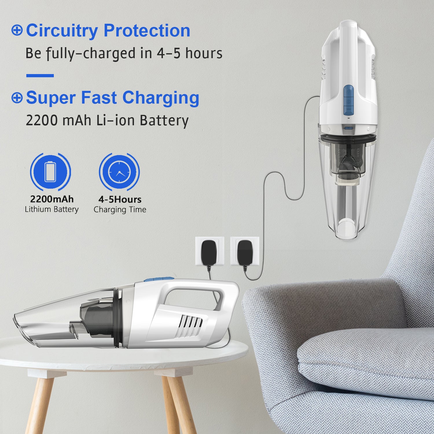 Whuto Cordless Handheld Vacuum, Wet/Dry Cleaner with 8500PA Suction, LED Light, Lightweight/Portable(White)